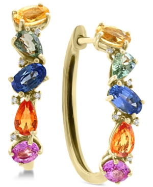 image of Effy Multi-Sapphire (2-3/4 ct. t.w.) & Diamond Accent Hoop Earrings in 14k Gold
