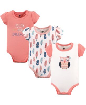 Hudson Baby Baby Girls Hudson Comfy Everyday Cotton Bodysuits 3-Pack - Boho owl 16$