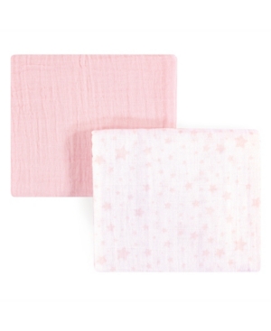 Hudson Baby Kids' Muslin Swaddle Blanket, 2-pack, One Size In Pink Stars