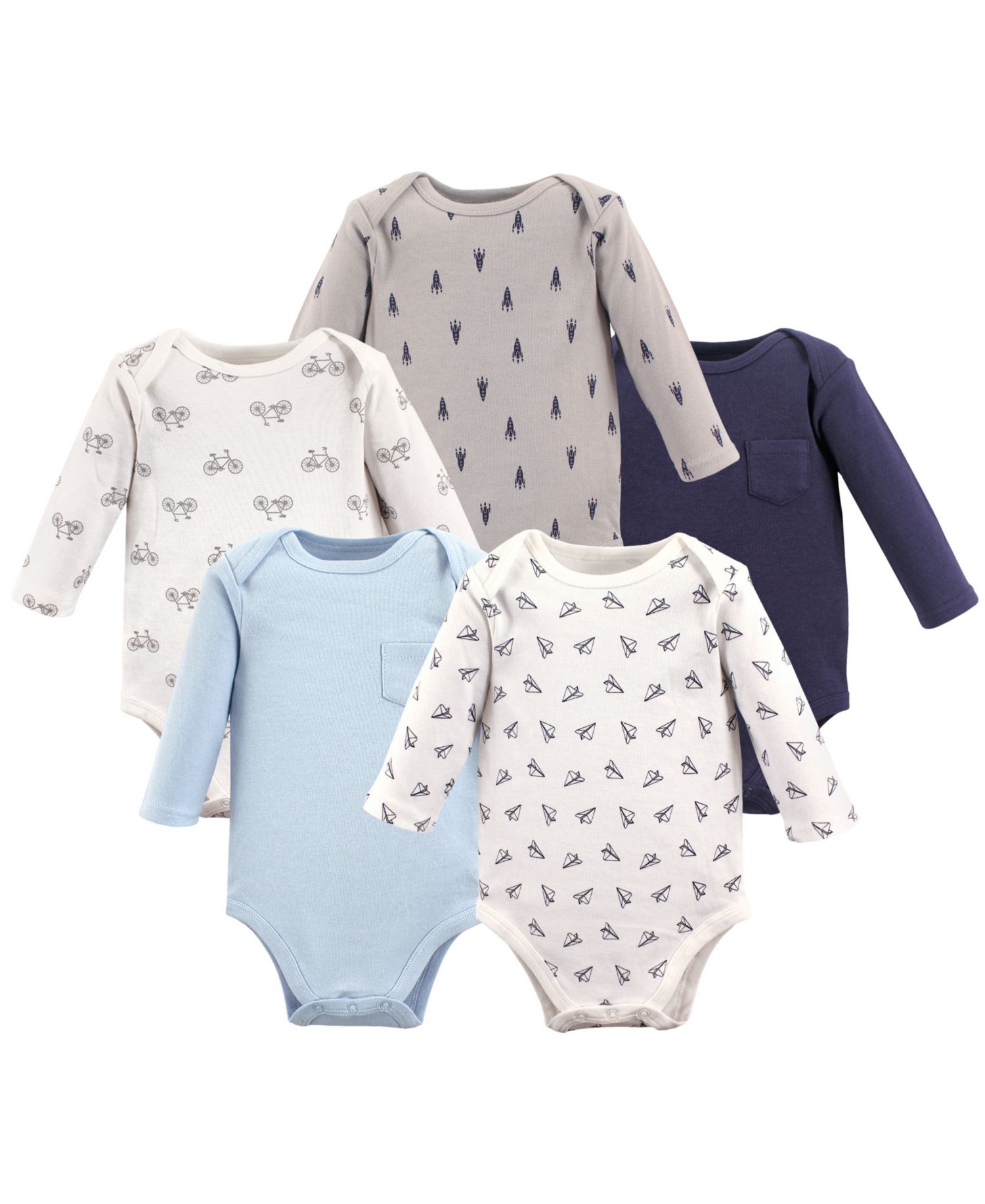 Baby Boys Soft Cotton Long-Sleeve Infant Bodysuit Bundle (5-Count)