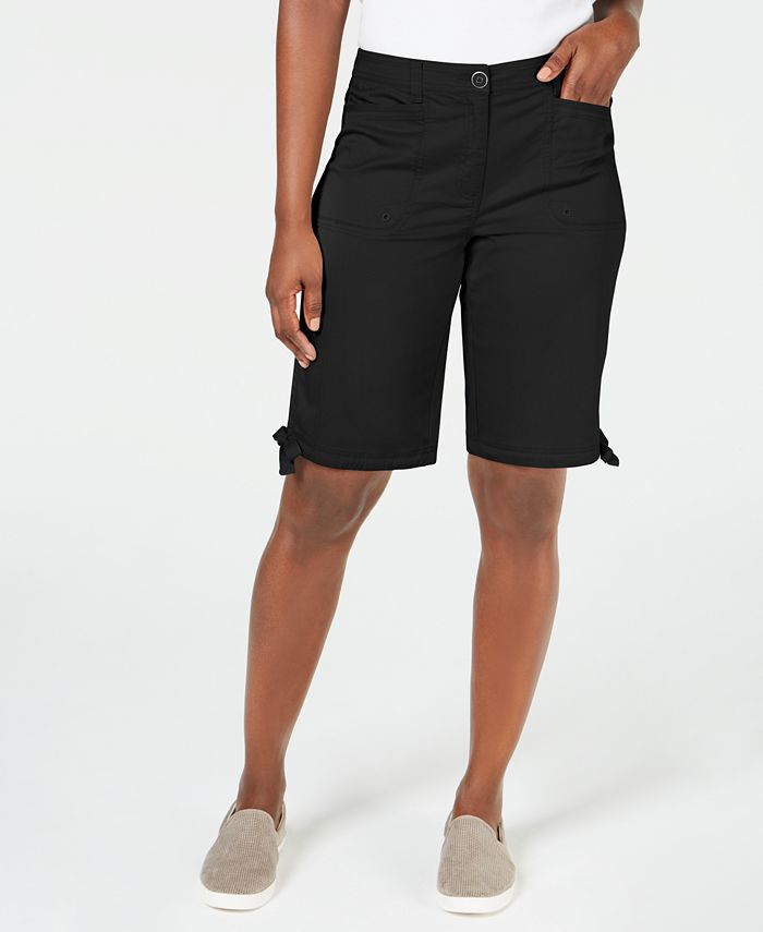 Karen Scott Solid Tie-Cuff Shorts, Created for Macy's - Macy's