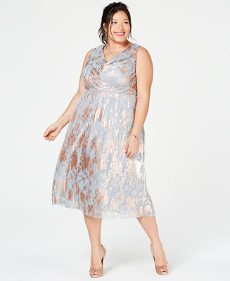 Adrianna Papell Plus Size Metallic A-Line Dress - Macy's