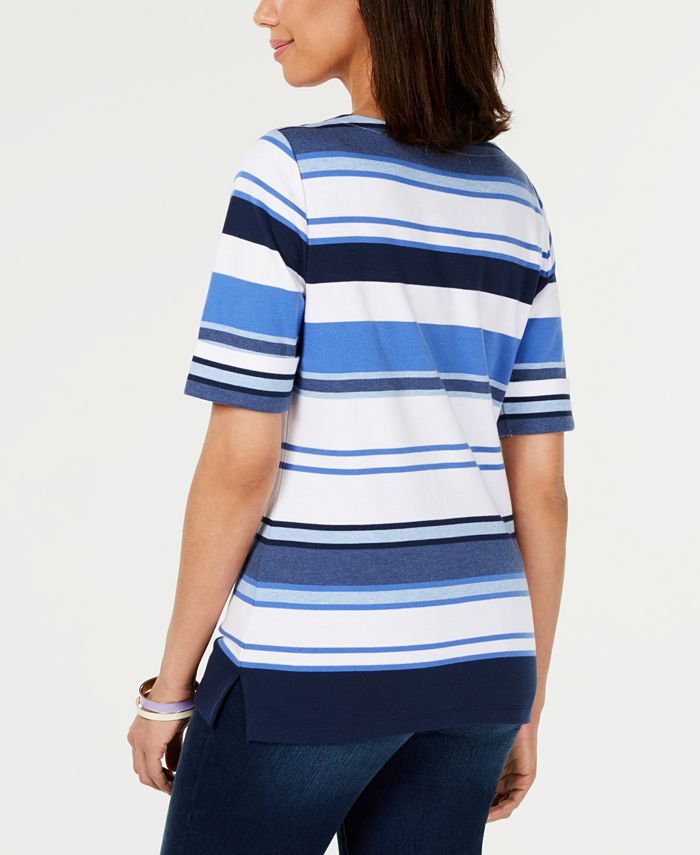 Karen Scott Striped V-Neck Top Navy Size XS