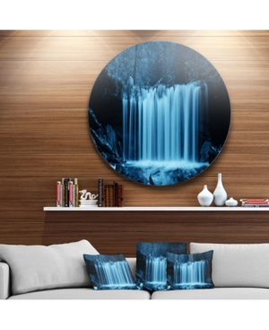 Design Art Designart 'waterfalls In Wood Black And White' Landscape Metal Circle Wall Art In Blue