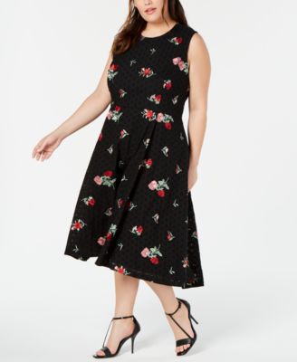 Calvin Klein Plus Size Floral-Eyelet A-Line Dress