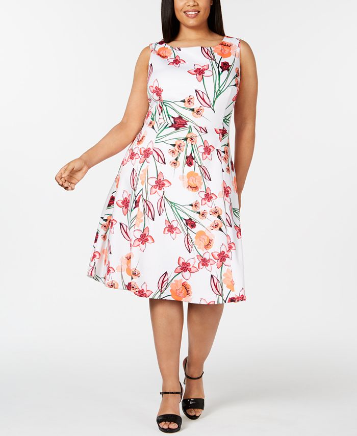 Calvin Klein Plus Size Printed Fit & Flare Dress - Macy's