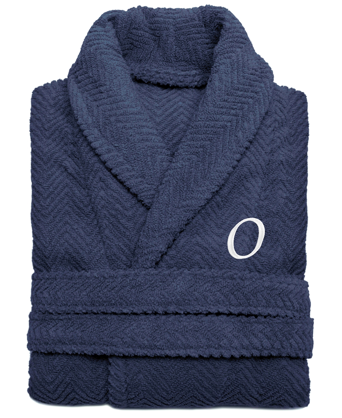100% Turkish Cotton Personalized Unisex Herringbone Bath Robe - Midnight Blue - Z