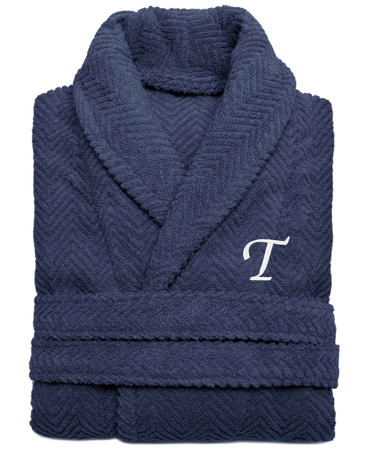 100% Turkish Cotton Personalized Unisex Herringbone Bath Robe - Midnight Blue - Z