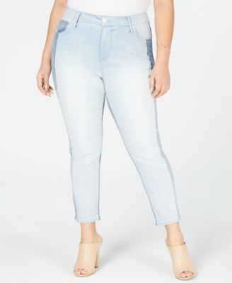 Seven7 - Trendy Plus Size Two-Tone Skinny Jeans