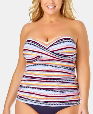Anne Cole - Plus Size Printed Twist Bandeau Tankini
