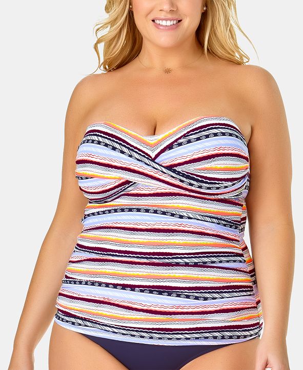 Anne Cole Plus Size Printed Twist Bandeau Tankini And Reviews Swimwear Plus Sizes Macys 