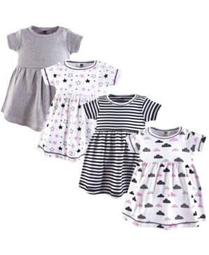 Hudson Baby Toddler Girls Cotton Dress Stars/Clouds 4 Pack