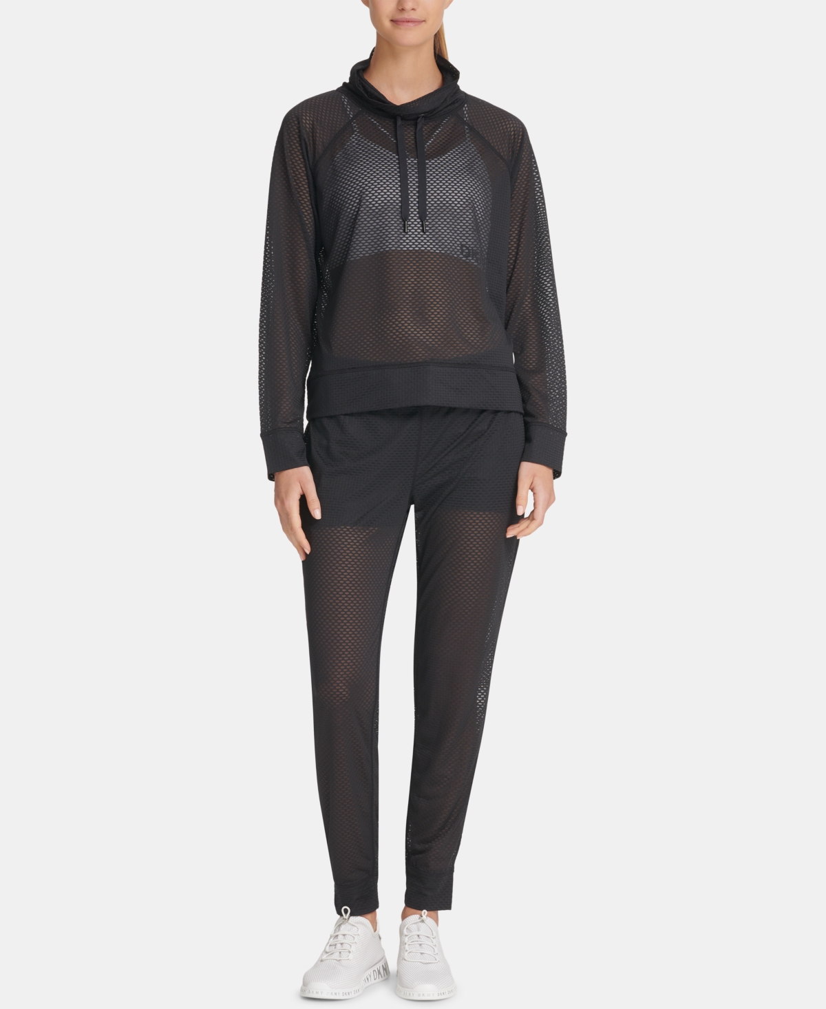 Dkny Sports Women's Honeycomb Mesh Funnel-Neck Pullover Top