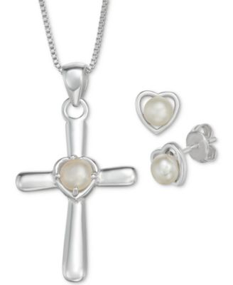 macy's pearl necklace and earrings set