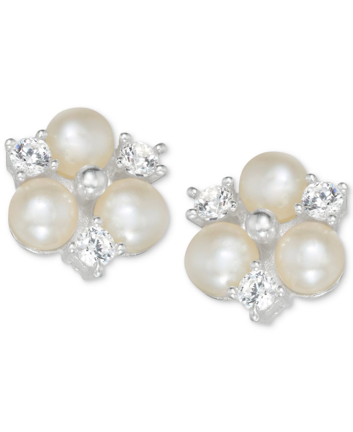 Cultured Freshwater Pearl and Cubic Zirconia Pendant Necklace and Stud Earrings Set in Sterling- Silver