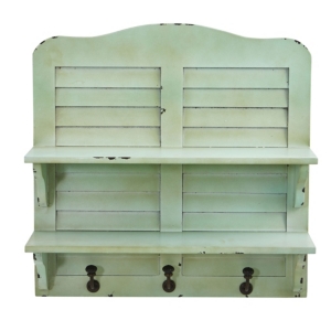 Nearly Natural 20-in. Vintage Window Shutter Shelving With Hooks Wall Decor In Cream