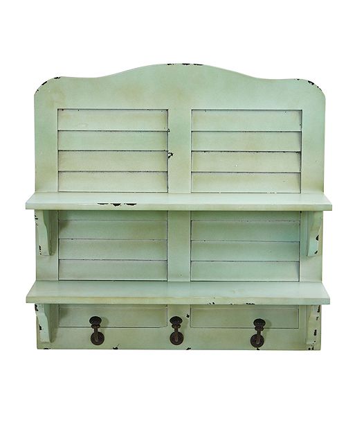 20 In Vintage Window Shutter Shelving With Hooks Wall Decor