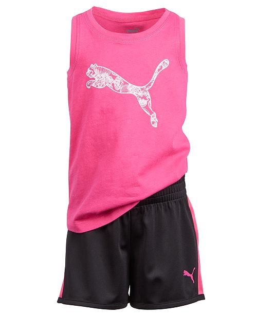 Puma Little Girls 2 Pc Logo Print Tank Top Shorts Set Reviews