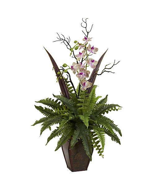 Nearly Natural Fern And Orchid Floral Arrangement Reviews Home Macy S