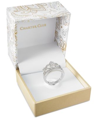 Fine Silver Plate Crystal Crown Ring, Created for Macy's 