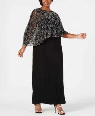 Plus Size Beaded Cape Gown