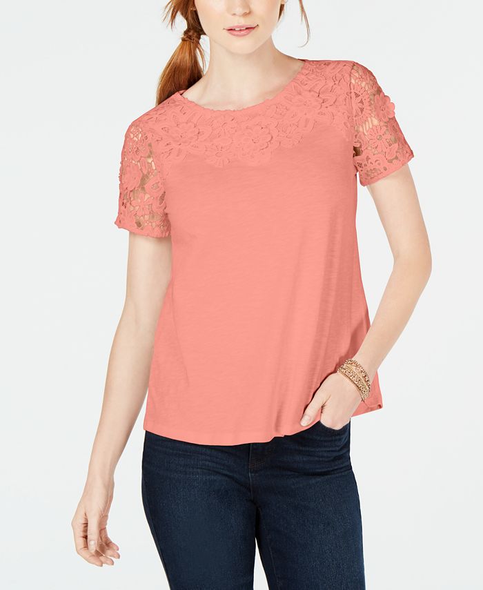 Charter Club Petite Cotton Embroidered T-Shirt, Created for Macy's - Macy's