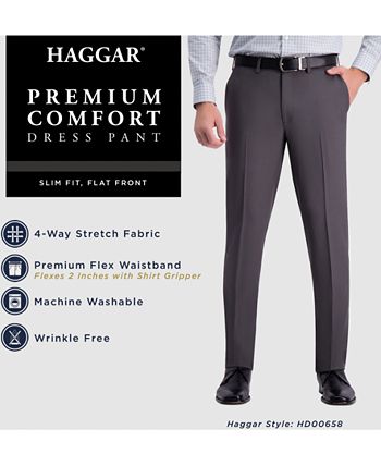 Haggar Men's Premium Comfort Slim-Fit Performance Stretch Flat-Front ...