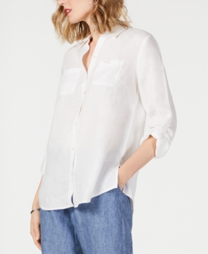 Shop Charter Club Women's 100% Linen Shirt, Created For Macy's In Bright White
