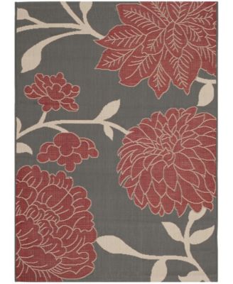 Courtyard CY7321 Anthracite and Red 5'3" x 7'7" Sisal Weave Outdoor Area Rug