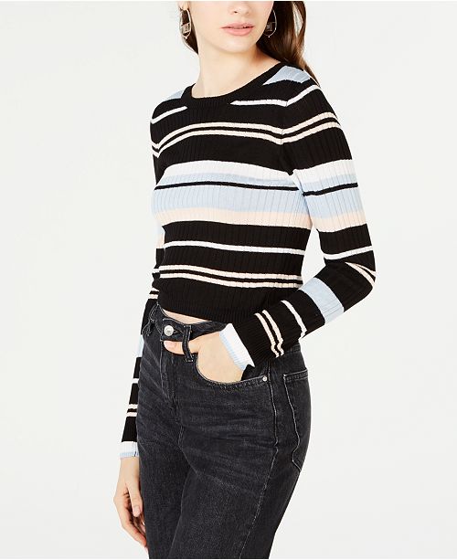 Material Girl Juniors' Striped RibKnit Cropped Sweater, Created for