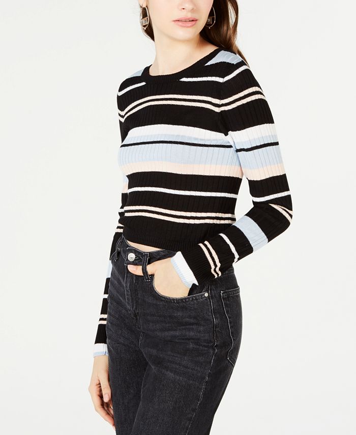 Material Girl Juniors' Striped Rib-Knit Cropped Sweater, Created for ...