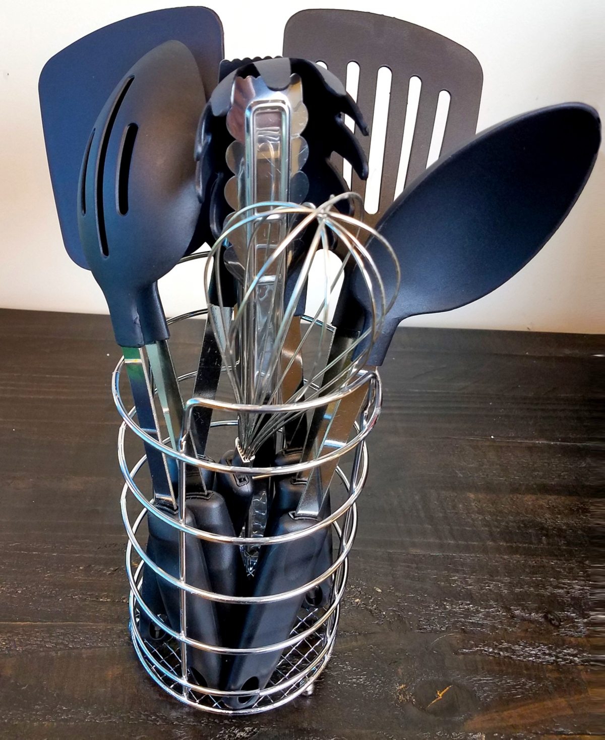 Chef's Better Basics 9 Piece Utensil Set with Round Shape Wire Caddy
