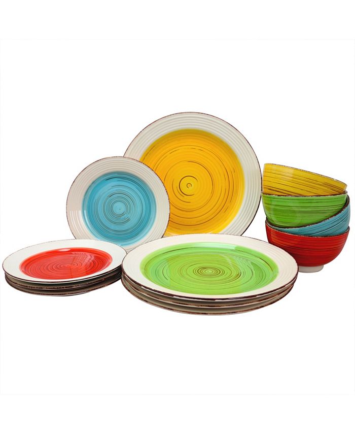 Laurie Gates Confetti Band 12 Piece Mix And Match Dinnerware Set Reviews Dinnerware Dining Macy S