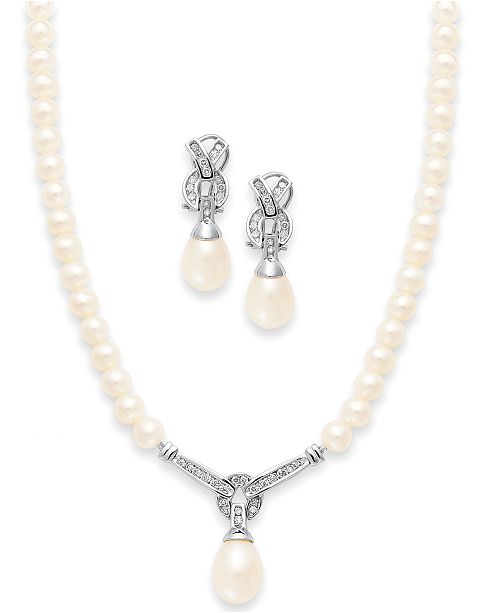 Macy's 14k White Gold Jewelry Set, Cultured Freshwater Pearl and ...