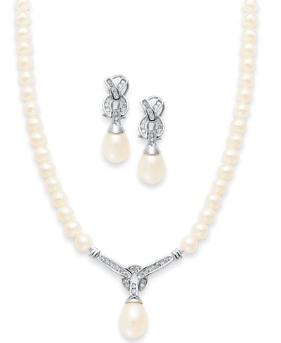 necklace gold diamond pearl jewelry earrings freshwater cultured 14k