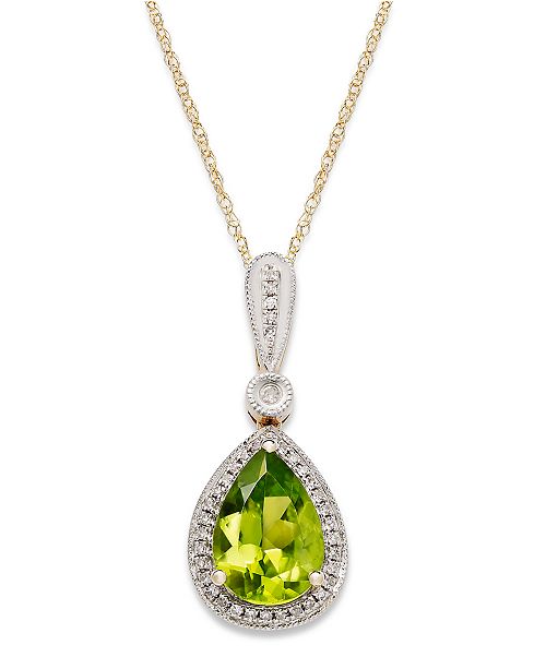 Macy's 14k Gold Necklace, Peridot (13/4 ct. t.w.) and Diamond Accent PearCut Pendant & Reviews