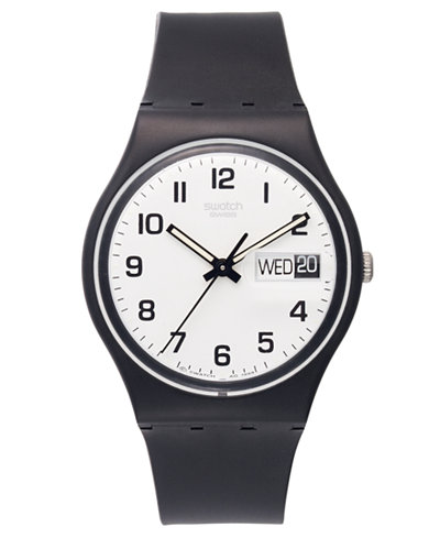 Swatch Watch, Unisex Swiss Once Again Black Plastic Strap 34mm GB743