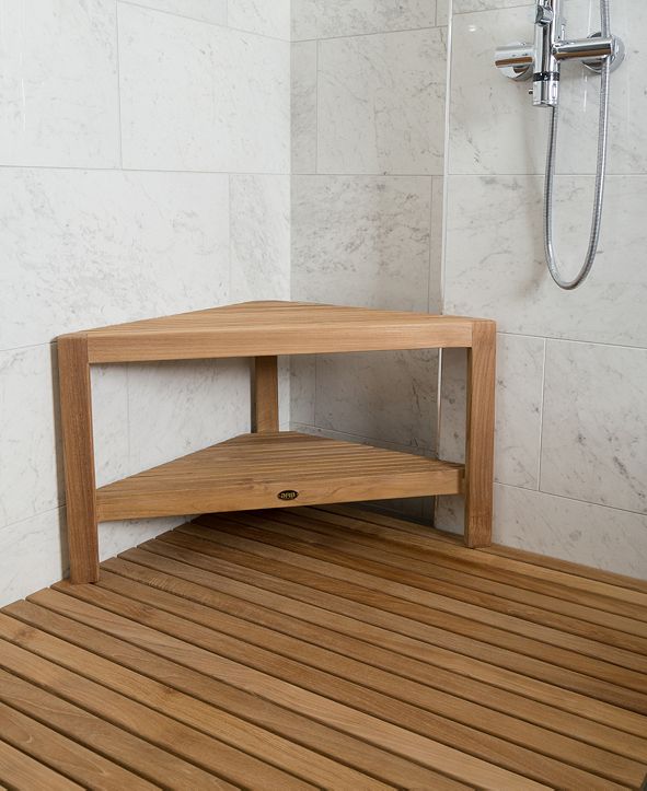 ARB Teak Fiji Corner Shower Bench with Shelf & Reviews Bathroom