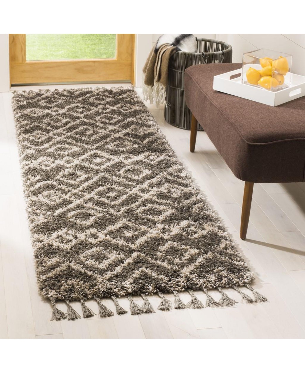 Safavieh Moroccan Fringe Shag MFG249 Grey and Cream X Area Rug