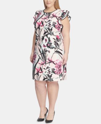 Flutter-Sleeve Floral Scuba Dress 