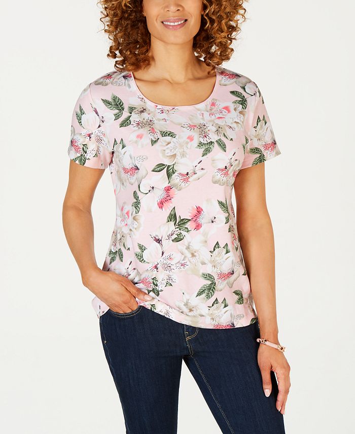Karen Scott Womens Printed Scoop Neck Top Pink Floral Size Petite Xl main image 1