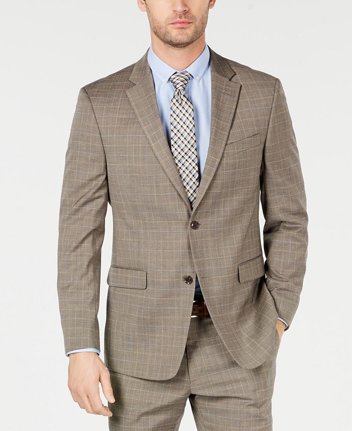 Tommy Hilfiger Men's Modern Fit THFlex Stretch Tan Sharkskin Suit Separate Pants Brown Size 34X34