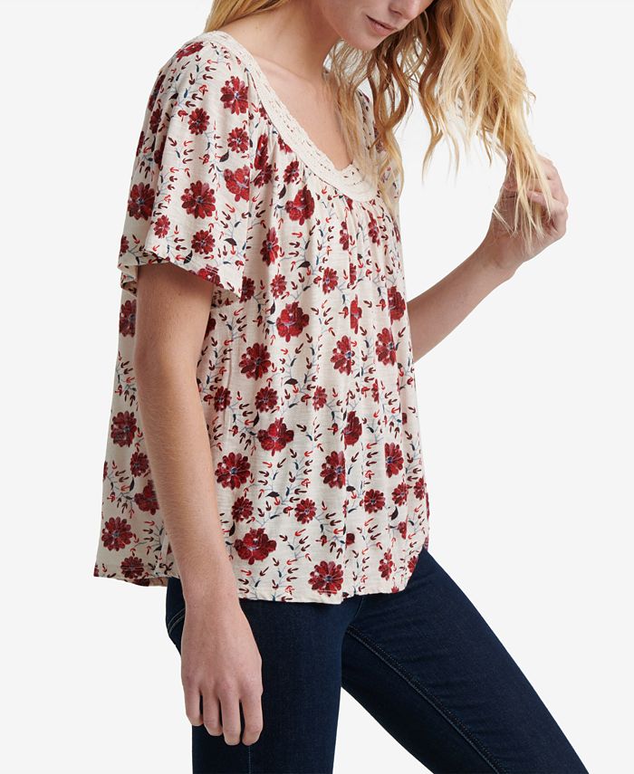 Lucky Brand CrochetNeck Printed Top & Reviews Tops Women Macy's