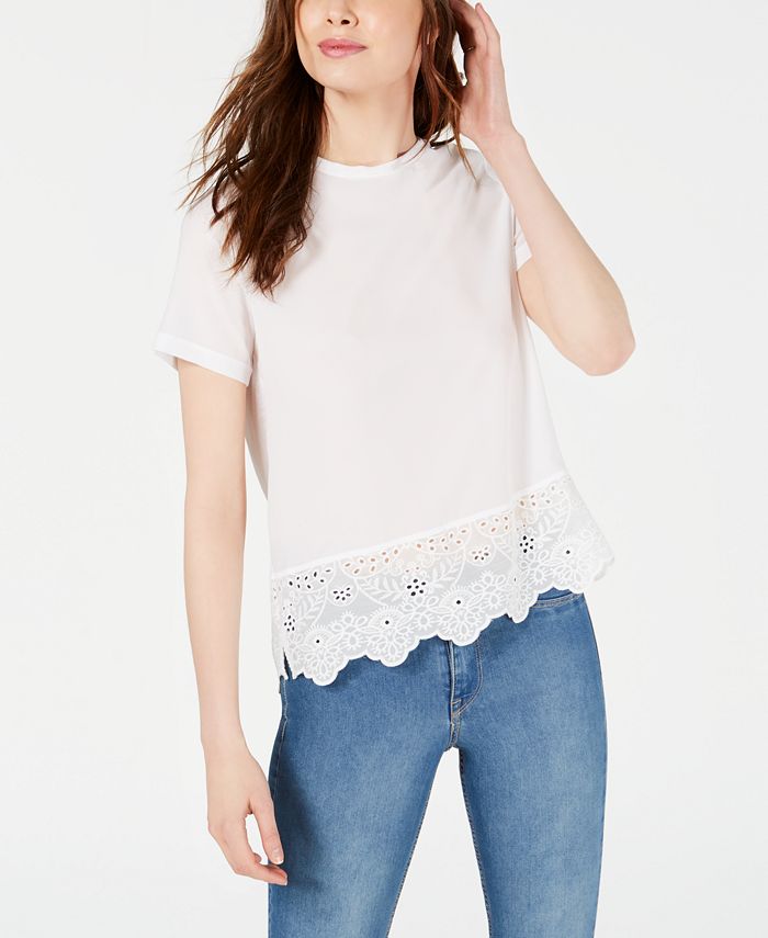 French Connection Lace-Hem Crepe Top - Macy's