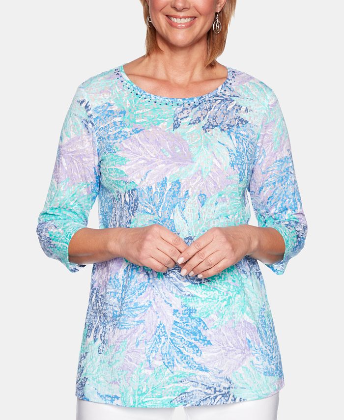 Alfred Dunner Petites Botanical Overlay Top – Floral Poncho With Necklace Detail - View #8