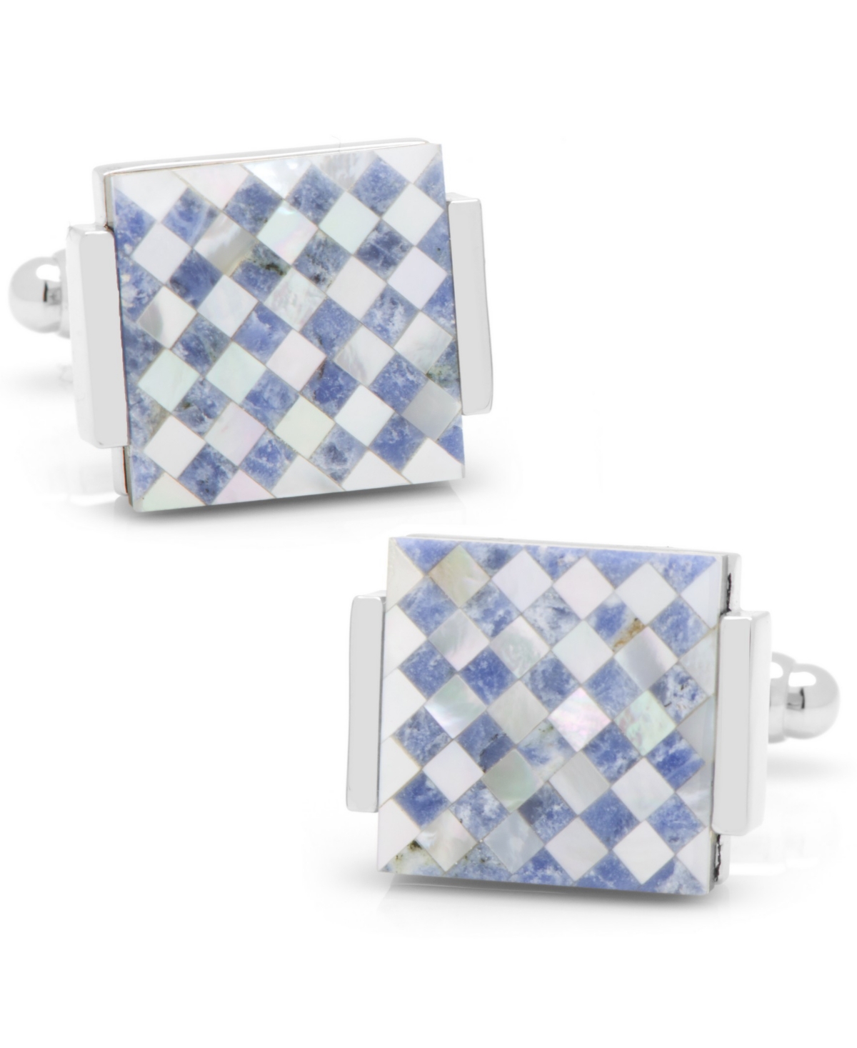 Floating Mother of Pearl Checkered Cufflinks - Blue