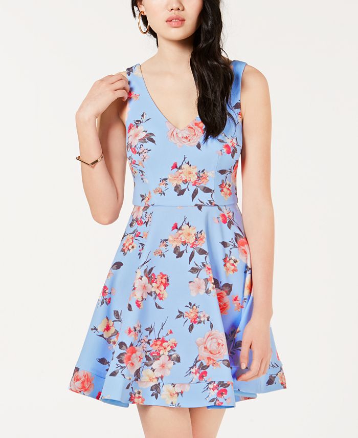 B Darlin Juniors' Floral-Print Fit & Flare Dress, Created for Macy's ...