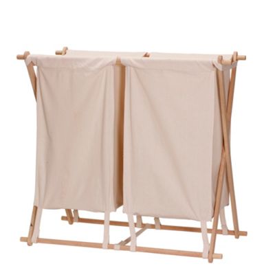 Household Essentials Collapsible Wood X-Frame Double Laundry Hamper