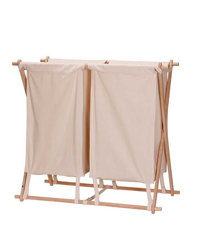 Household Essentials - Collapsible Wood X-Frame Double Laundry Hamper