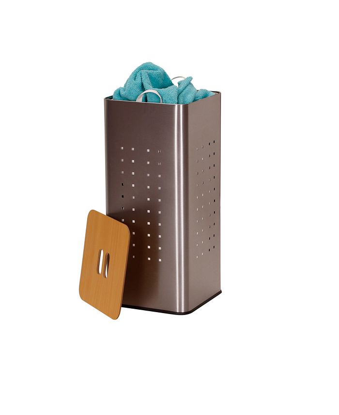 Household Essentials Square Metal Laundry Hamper with Wood Lid Macy's